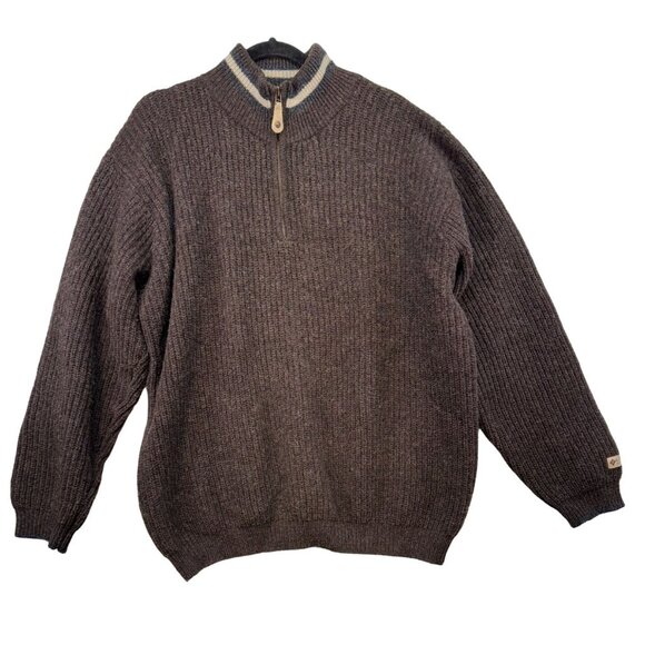 Columbia Sportswear Mens 100% Shetland Wool 1/4 Zip Sweater L Brown - Picture 2 of 14